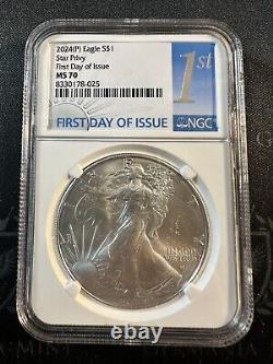 2024 P American Silver Eagle Star Privy First Day of Issue NGC MS70 1st Label