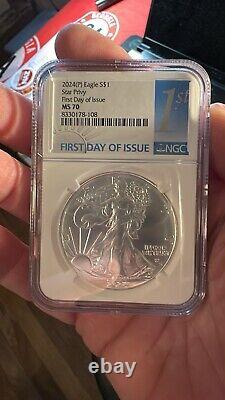 2024 P American Silver Eagle Star Privy First Day of Issue NGC MS70 1st Label