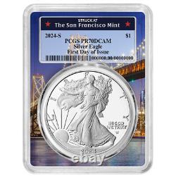 2024-S $1 1-oz Proof American Silver Eagle PCGS PR70DCAM FDOI Bay Bridge Frame