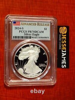 2024 S Proof Silver Eagle Pcgs Pr70 Dcam Advanced Release Flag Label