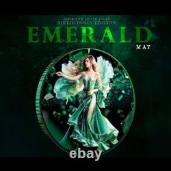 2024 Silver Eagle Colorized Month Emerald 1oz. 999 Silver Coin InQuadrum Capsule