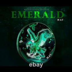 2024 Silver Eagle Colorized Month Emerald 1oz. 999 Silver Coin InQuadrum Capsule