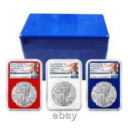 2024 (W) $1 American Silver Eagle 3pc Set NGC MS70 ER Biden Label Red White Blue
