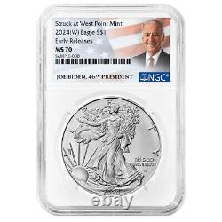 2024 (W) $1 American Silver Eagle 3pc Set NGC MS70 ER Biden Label Red White Blue