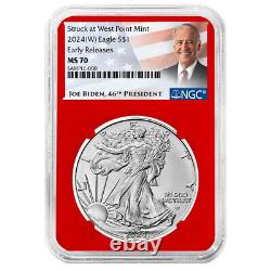 2024 (W) $1 American Silver Eagle 3pc Set NGC MS70 ER Biden Label Red White Blue