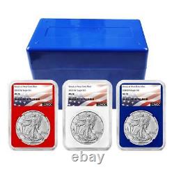 2024 (W) $1 American Silver Eagle 3pc Set NGC MS70 Flag Label Red White Blue