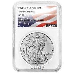 2024 (W) $1 American Silver Eagle 3pc Set NGC MS70 Flag Label Red White Blue