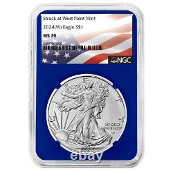 2024 (W) $1 American Silver Eagle 3pc Set NGC MS70 Flag Label Red White Blue