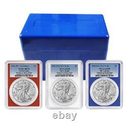 2024 (W) $1 American Silver Eagle 3pc Set PCGS MS70 FS Blue Label Red White Blue