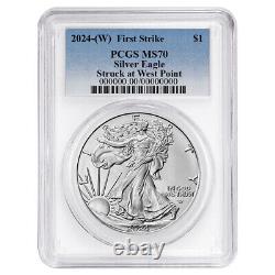 2024 (W) $1 American Silver Eagle 3pc Set PCGS MS70 FS Blue Label Red White Blue