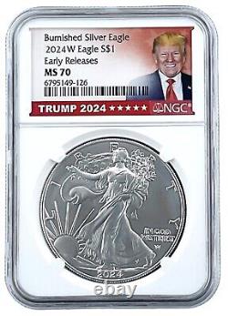 2024 W 1oz Burnished Silver Eagle NGC MS70 Early Releases Trump 2024 PRESALE