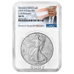 2024-W Burnished $1 American Silver Eagle NGC MS70 ER Trump Label