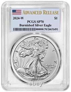 2024 W Burnished Silver Eagle Pcgs Sp70 Advanced Release Flag Label Rarity