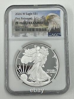 2024 W Proof $1 American Silver Eagle NGC PF70 EAGLE MOUNTAIN FIRST RELEASES