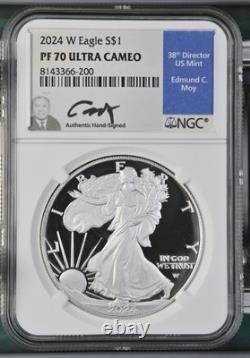 2024 W Proof Silver Eagle Ngc Pf70 Ultra Cameo Edmund Moy Hand Signed Blue Label