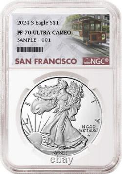 2024 s proof silver eagle ngc pf 70 uc sf trolley label pre-sale