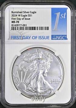 2024 w burnished uncirculated silver eagle ngc ms 70 fdoi 1st in hand