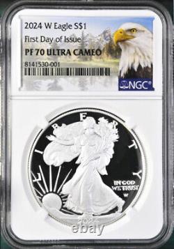 2024 w proof silver eagle ngc pf 70 uc first day of issue mtn label in hand