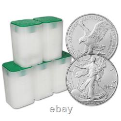 2025 American Silver Eagle 1 oz $1 5 Rolls 100 BU Coins in 5 Mint Tubes