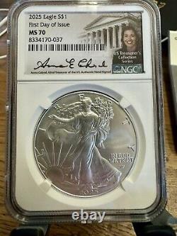 2025 American Silver Eagle MS-70 NGC First Day of Issue Anna Cabral Signed
