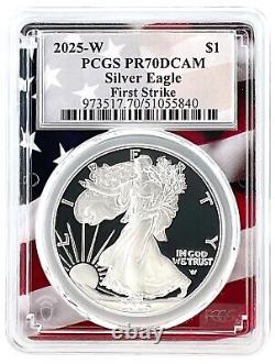 2025 W 1oz Silver Eagle Proof PCGS PR70 DCAM First Strike Flag Frame