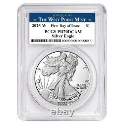 2025-W Proof $1 American Silver Eagle PCGS PR70DCAM FDOI West Point Label