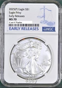 2025 p silver eagle with eagle privy ngc ms70 early releases er label