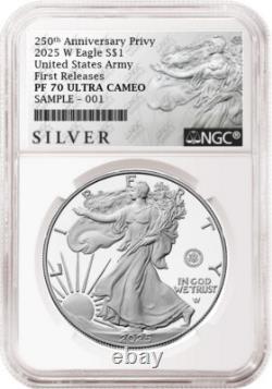 2025 w silver eagle army 250th anniversary privy ngc pf70 fr als presale