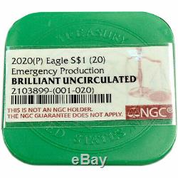 20 2020 (P) $1 American Silver Eagle NGC GEM BU Emergency Production Full Roll