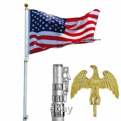 25 ft Flag Pole Telescopic Aluminum Flagpole Kit Ball Eagle Top 3x5' U. S Flag