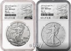 2 coin set 2024 and 2025 p silver eagle with privy ngc ms70 er als presale