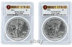 2 x 2024 1oz Silver American Eagle PCGS MS70 First Strike 1st Label