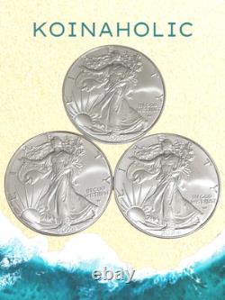 (3) 2024 1 oz $1 American SILVER Eagle Coins (BU). 999 Fine, Fast Ship