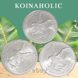 (3) 2024 1 oz $1 American SILVER Eagle Coins (BU). 999 Fine, Fast Ship