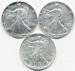 3 Early Date Us Silver Eagles 1987 1989 1992