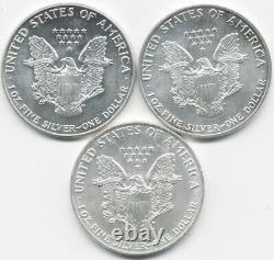 3 Early Date Us Silver Eagles 1987 1989 1992