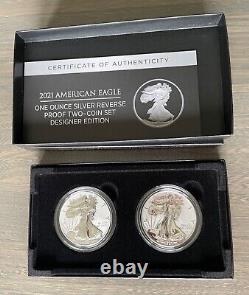 American Eagle 2021 One Ounce Silver Reverse Proof Two-Coin Set 21XJ Free Ship