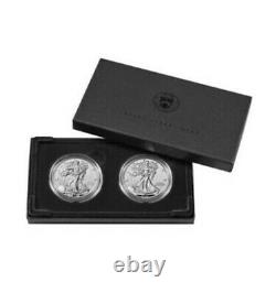 American Eagle 2021 One Ounce Silver Reverse Proof Two-Coin Set In Hand