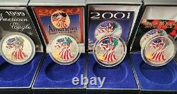 American Silver Eagles Colorized 1999-2000-2001-2002 with Boxes & COA's