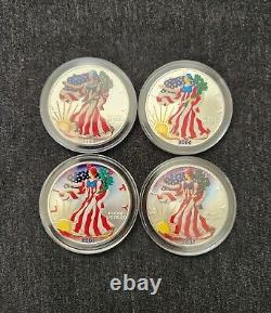 American Silver Eagles Colorized 1999-2000-2001-2002 with Boxes & COA's