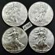 American Silver Eagles Lot of FOUR GEM BU Coins DIFFERENT Dates 2008-2015 #E74A