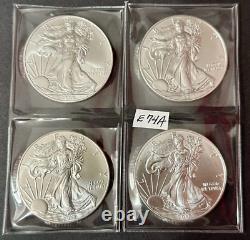 American Silver Eagles Lot of FOUR GEM BU Coins DIFFERENT Dates 2008-2015 #E74A