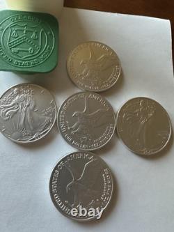 American silver eagle 1 oz coins Group Of (5) Five 2021-2024