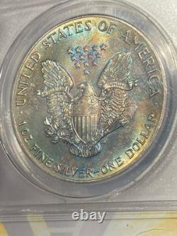 Beautiful 1987 American Eagle ANACS Silver Coin BU Slab MS67 Rainbow Tone