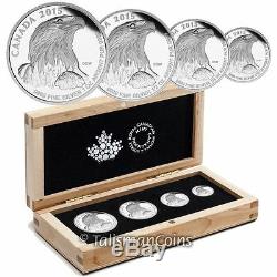 Canada 2015 American Bald Eagle 4 Coin Fractional Silver Proof Set in Wood Box