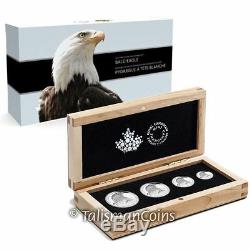 Canada 2015 American Bald Eagle 4 Coin Fractional Silver Proof Set in Wood Box
