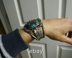 Carlos White Eagle Native American Bisbee Turquoise Sterling Silver Bracelet