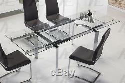 Clear Glass Top Extendable Dining Table Chrome Legs American Eagle TL-1134S-C