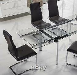 Clear Glass Top Extendable Dining Table Chrome Legs American Eagle TL-1134S-C