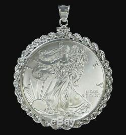 Coin Pendant 2019 American. 999 Silver Eagle in Sterling Silver 3mm Rope Bezel